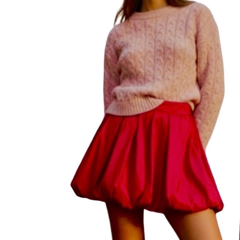 🍒NEW Sateen Bubble Miniskirt in Cerise, Size XS